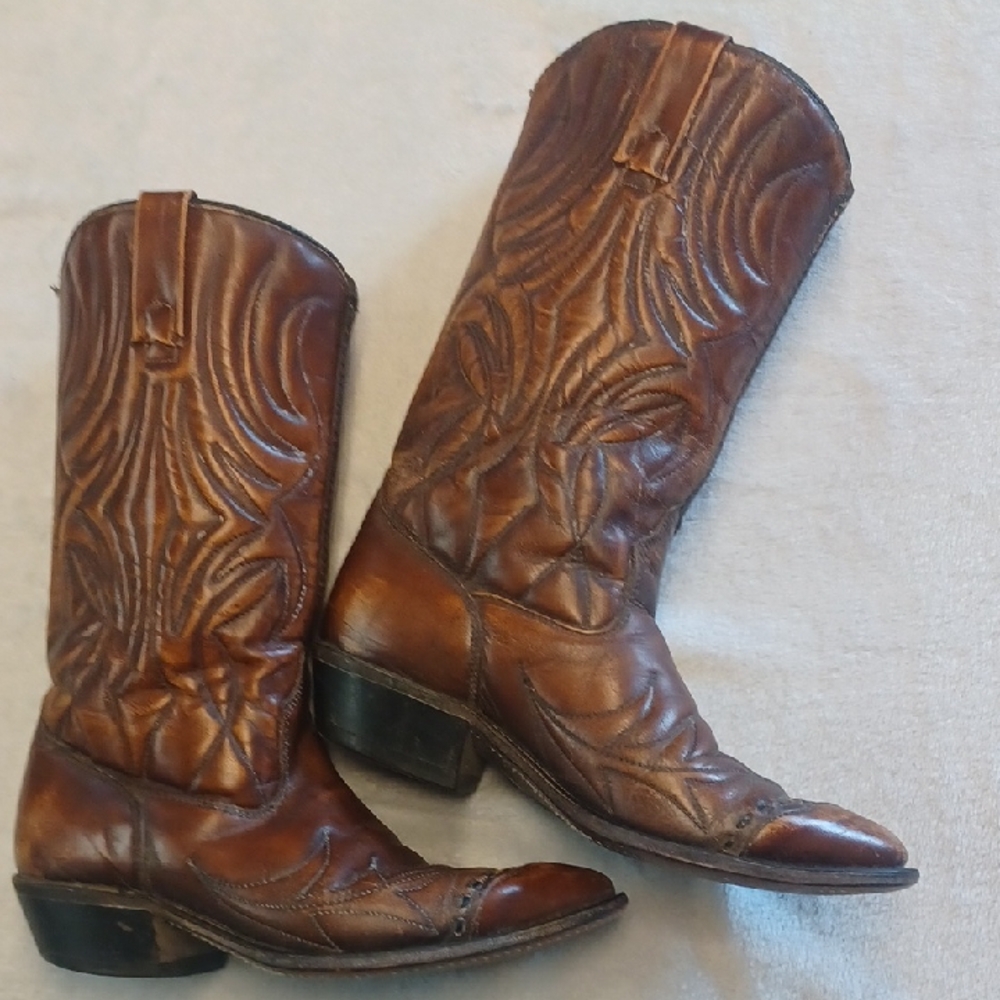 ACME Brown Leather Embroidered Cowboy Boots